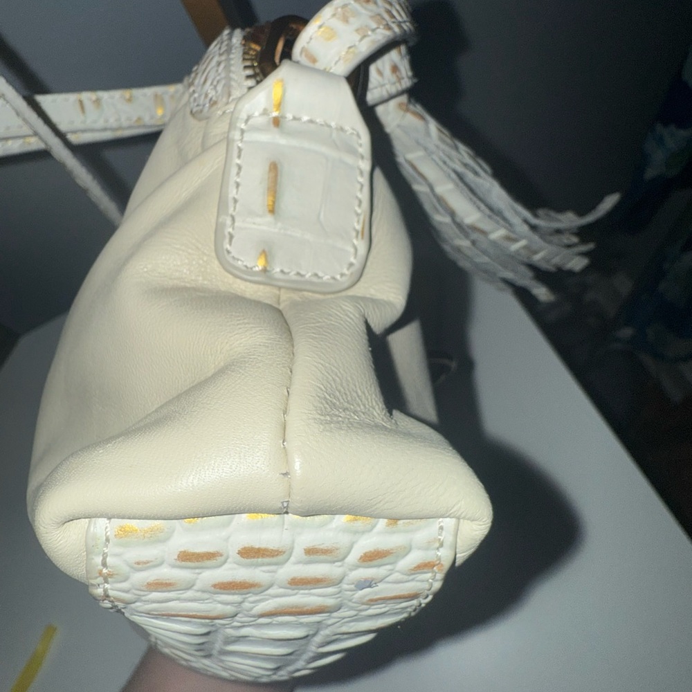 Sharif Cream Leather Clutch with Gold Lion Hardware - Picture 9 of 15